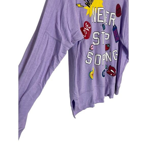 Rampage Purple Graphic Sweatshirt S Never Stop Shopping Long Sleeve Cute Cozy - Picture 8 of 8